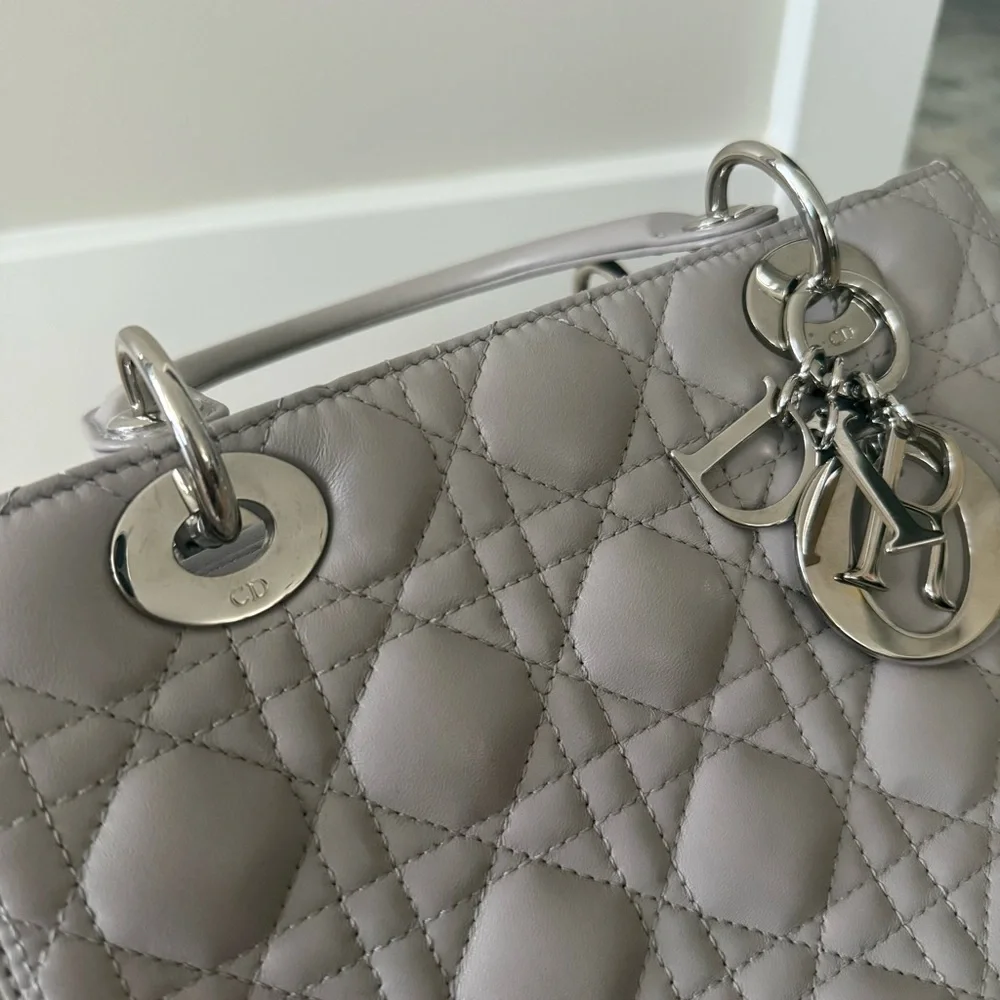Lady Dior Medium Cannage Lambskin Gray Silver Hardware Vintage Authentic